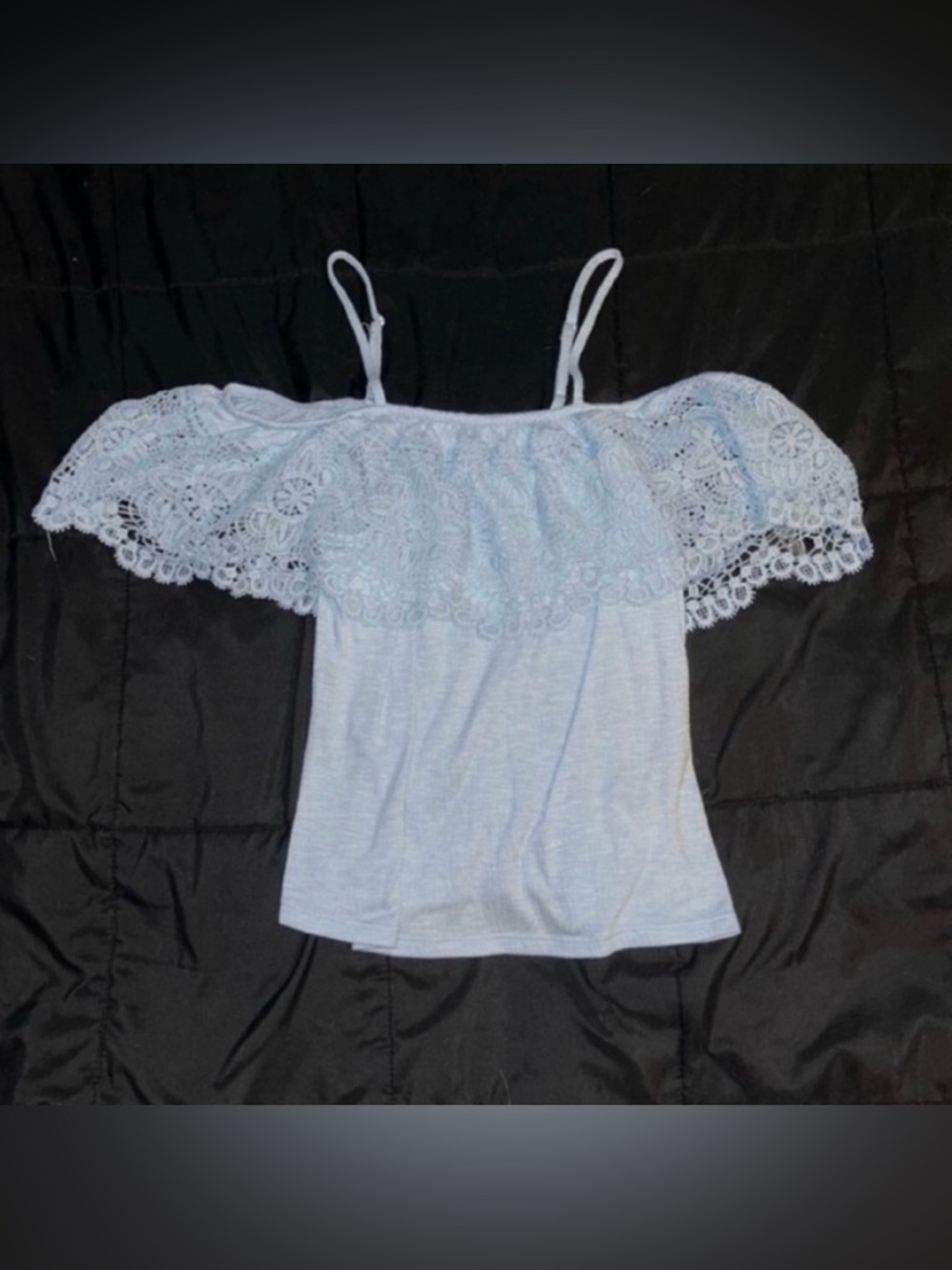 No Boundaries Light Blue Lace Off-Shoulder Women’s Top